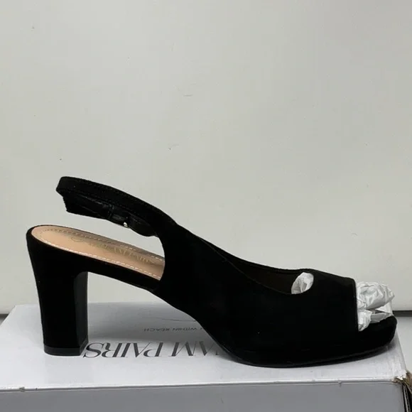 NIB women’s Dream Pairs peep toe black suede heeled shoes, size 9 - Picture 3 of 10